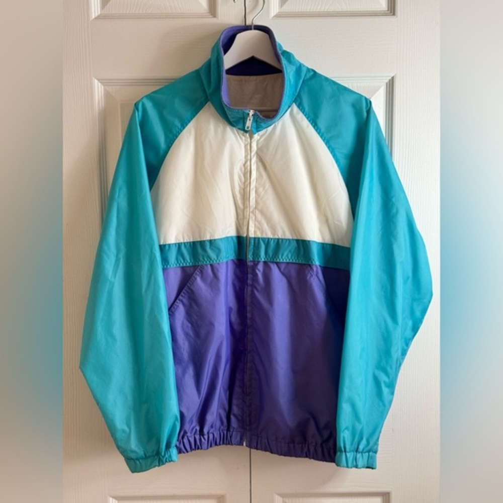 Vintage BE IN THE CURRENT SEEN Windbreaker Womens Large Jacket Blue 80s Belarus